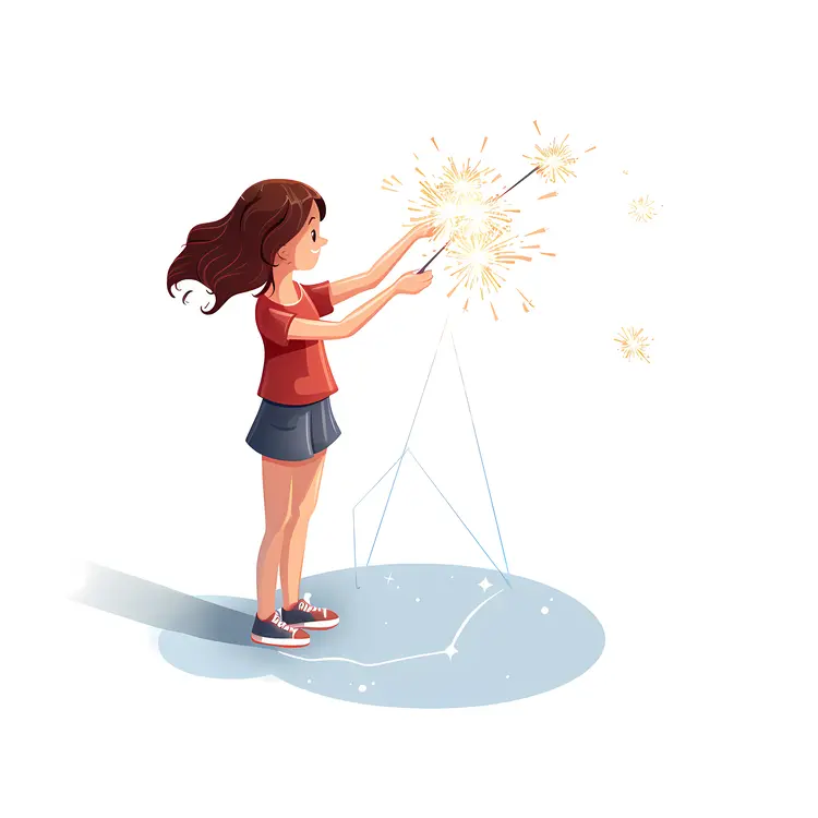 Girl in Red Shirt with Sparkler