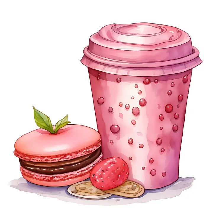 Pink Drink with Macaron and Strawberry