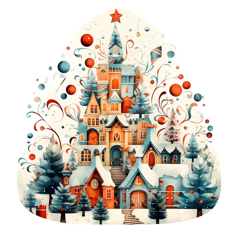 Decorated House with Christmas Trees