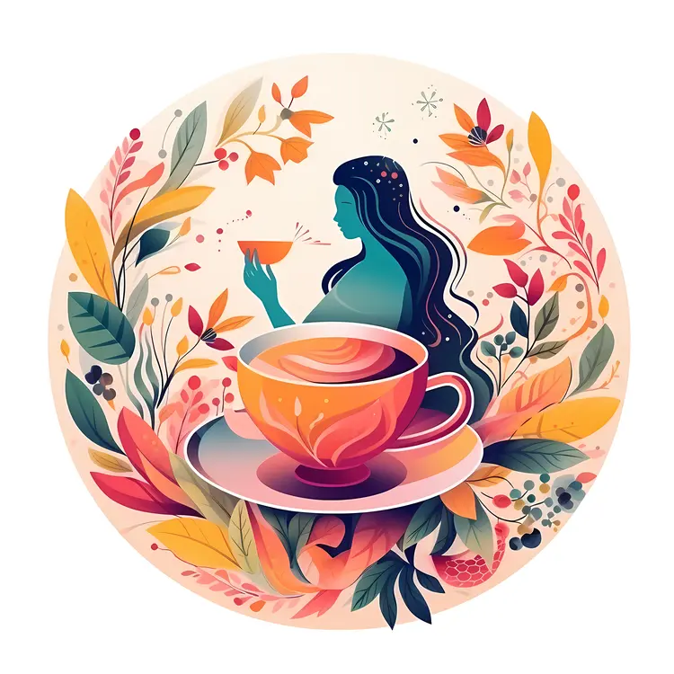 Woman Enjoying Tea in Nature Illustration