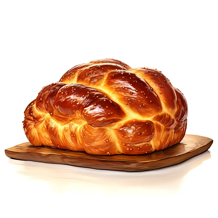Golden Brown Braided Bread on Wooden Board