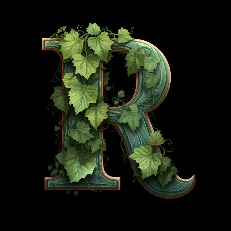 Leafy Letter R with Green Vines