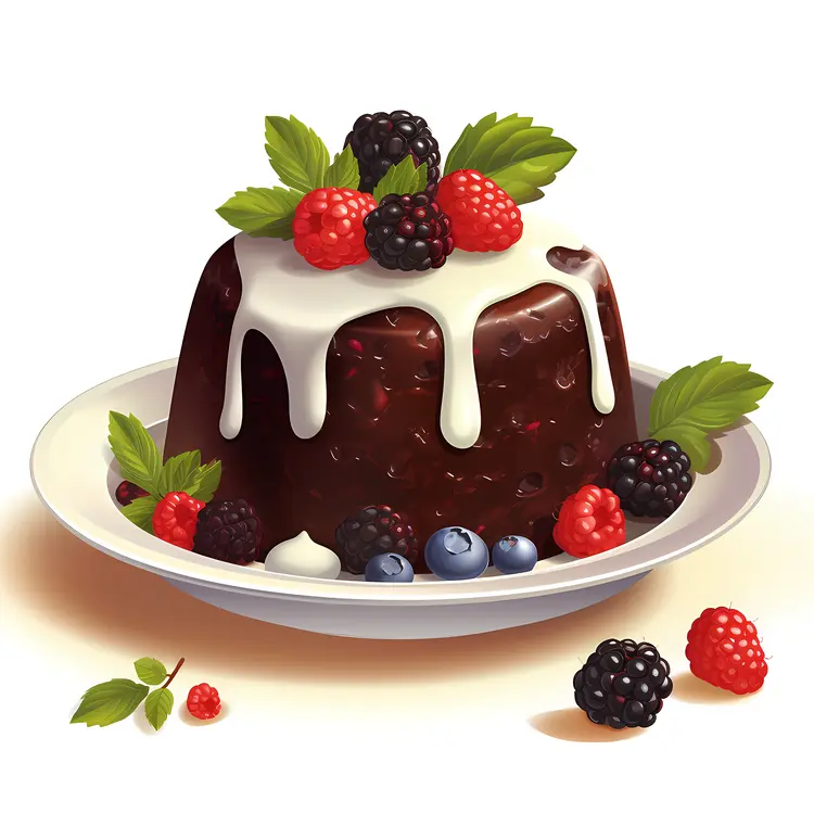 Chocolate Pudding with Berries and Cream