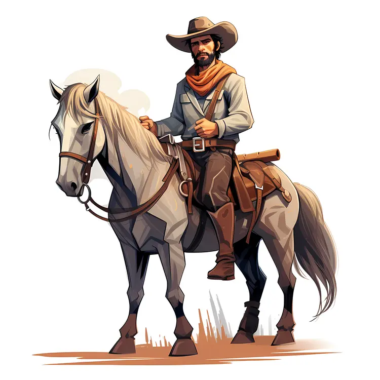 Cowboy Riding a Horse in Western Style Illustration