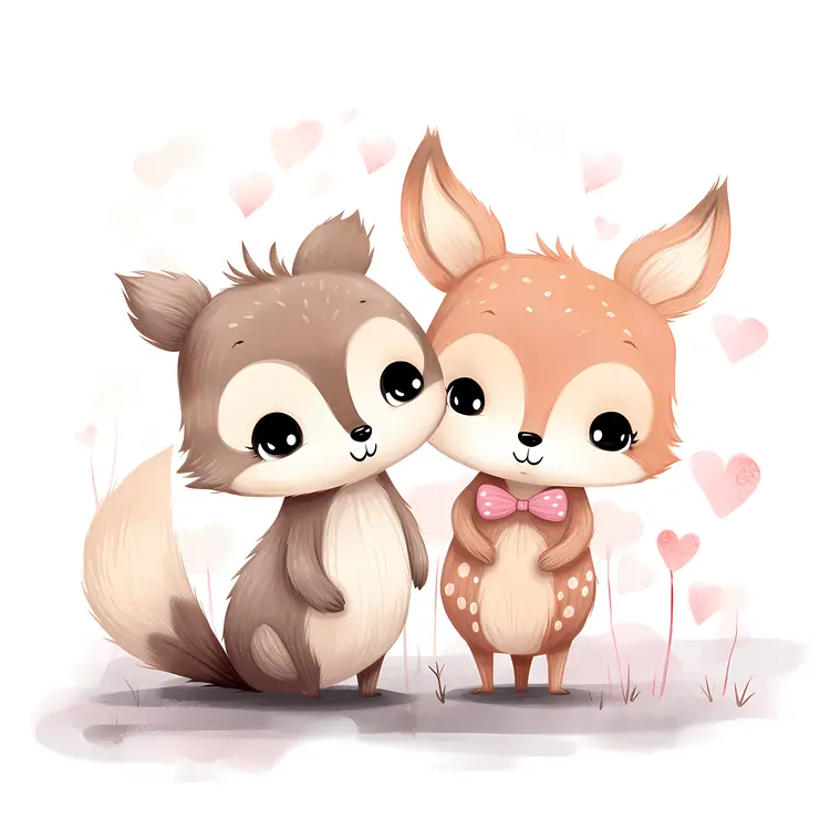 Cute Deer and Squirrel with Hearts