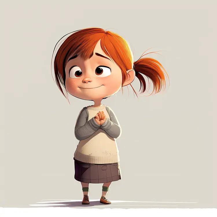 Adorable Cartoon Girl with Red Hair