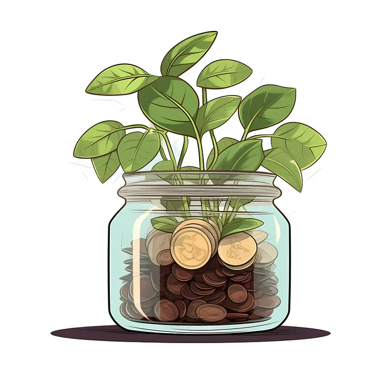Coins in Jar with Plant Illustration