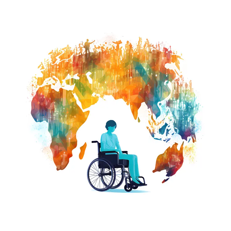 Person in Wheelchair with Colorful World Map