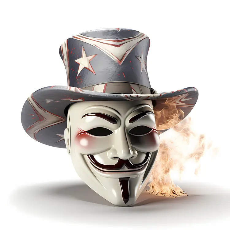 Guy Fawkes Mask with Star Hat and Fire