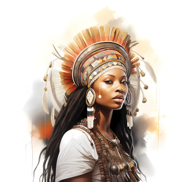Woman with Feathered Headdress Portrait