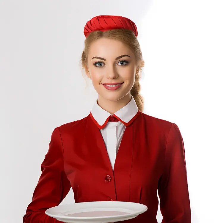 Waitress in Red Uniform with Plate