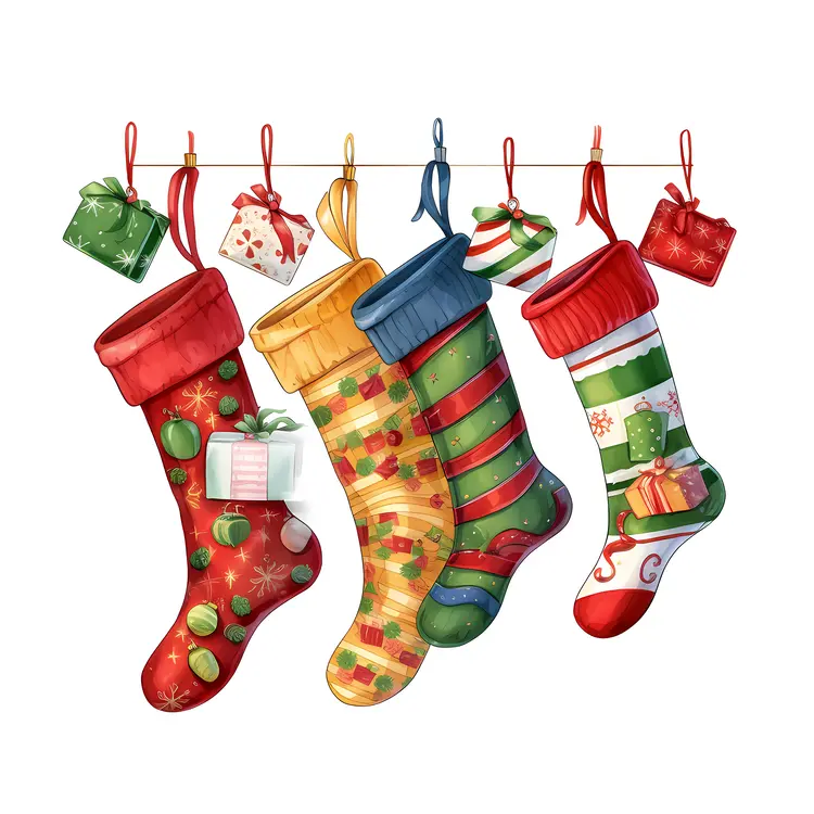 Colorful Christmas Stockings with Gifts