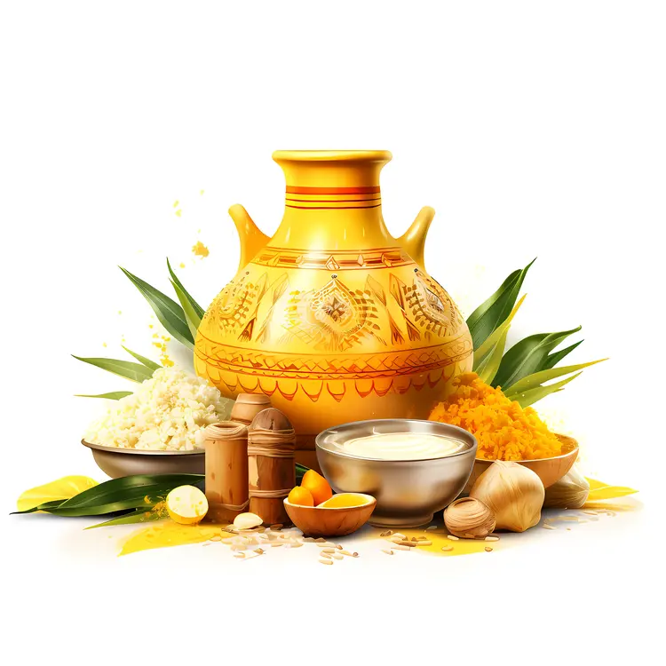 Ceramic Yellow Pot with Spices and Ingredients