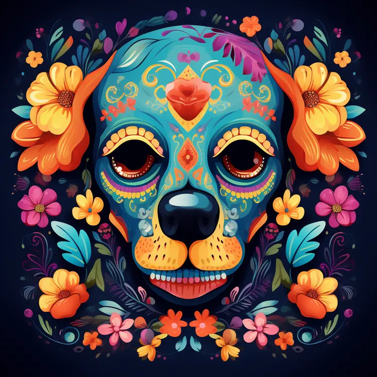 Colorful Sugar Skull Dog for Day of the Dead Celebration