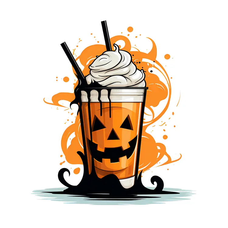 Pumpkin-Themed Halloween Milkshake with Black Drizzle