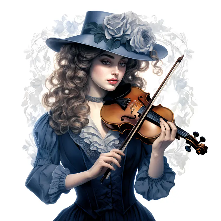 Vintage Violinist with Blue Hat