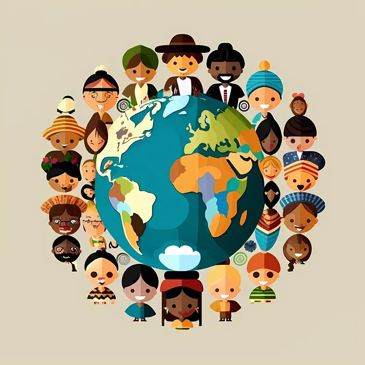 Cartoon of Diverse People Around the Globe
