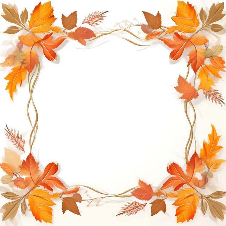 Autumn Leaves Frame with Orange and Brown Leaves