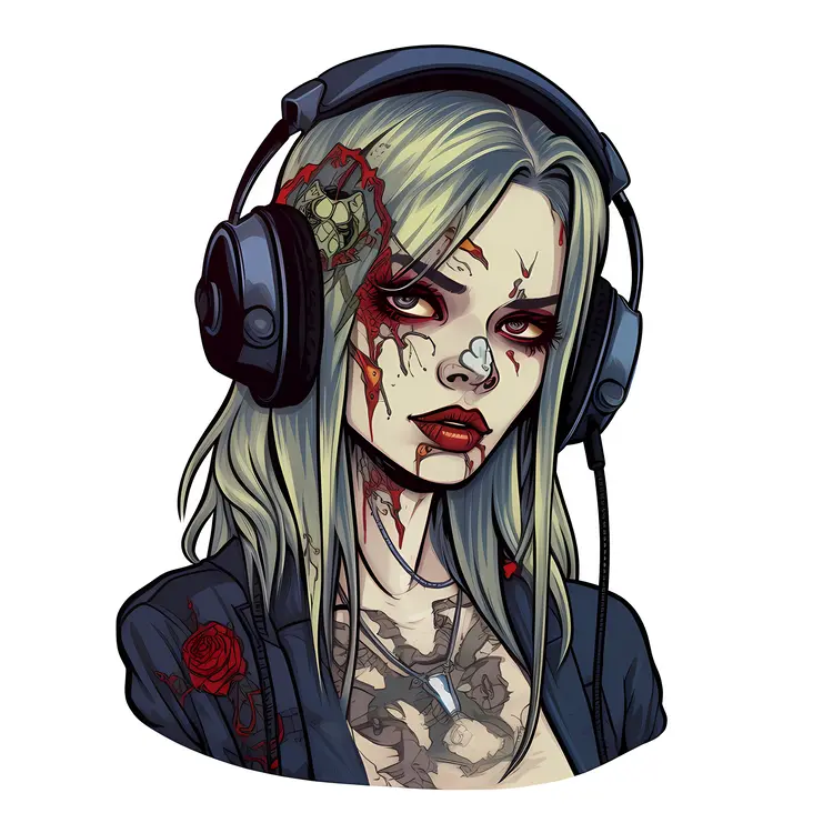 Zombie Girl with Headphones Illustration