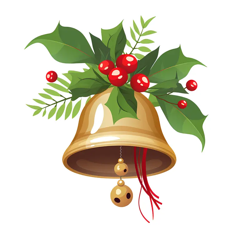 Festive Christmas Bell with Holly Leaves and Red Berries