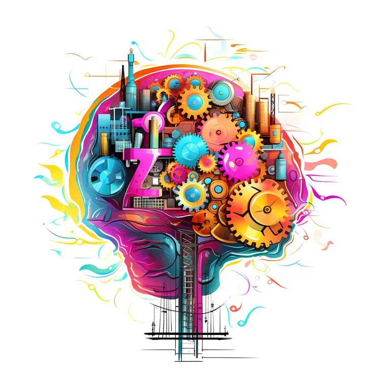 Colorful Brain Illustration with Gears