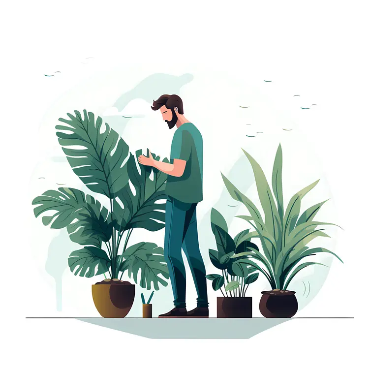 Man Standing with Potted Plants
