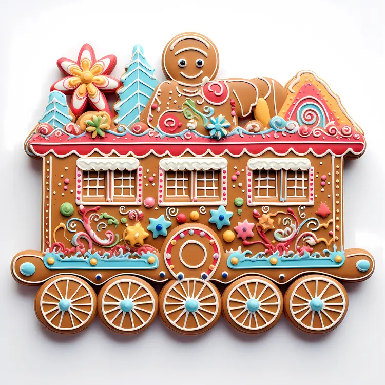 Colorful Gingerbread Train with Flowers