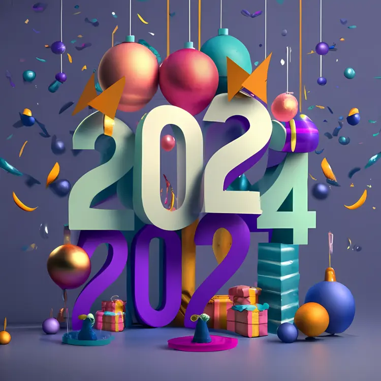 2024 Celebration with Gifts and Balloons