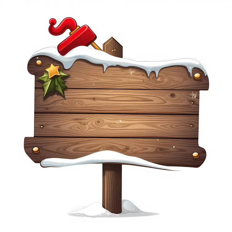 Wooden Sign with Holly and Snow