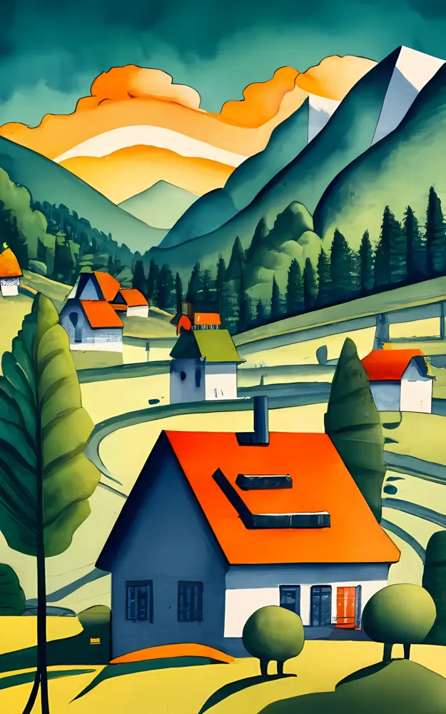 Village Houses in the Mountains