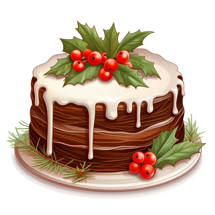 Traditional Christmas Cake with Holly Berries