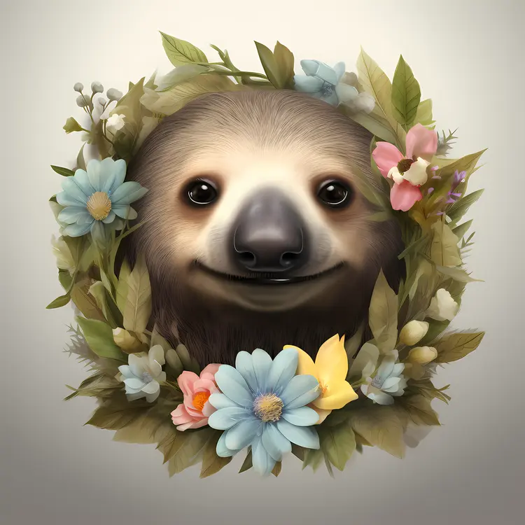 Cute Sloth with Floral Wreath