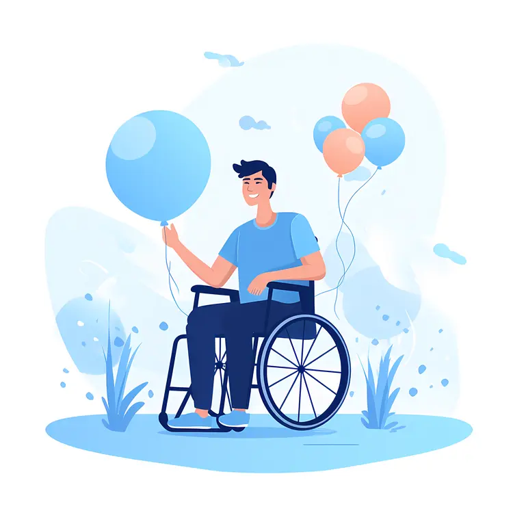 Man in Wheelchair Holding Balloons