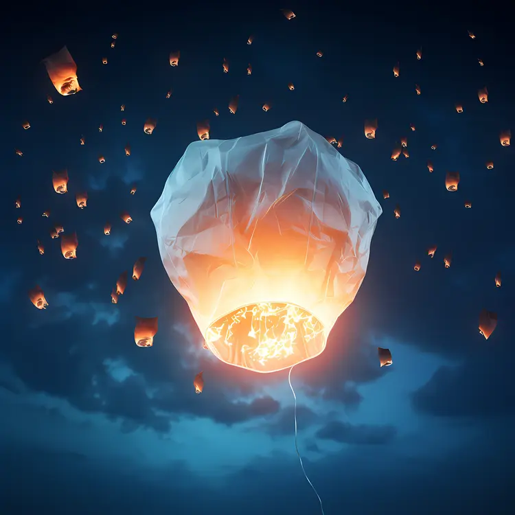 Sky Lanterns in Night Sky
