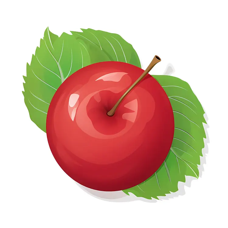 Red Apple with Green Leaves