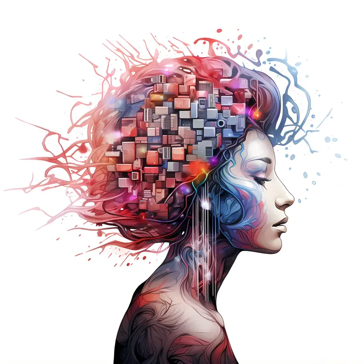 Colorful Abstract Brain with Woman Illustration