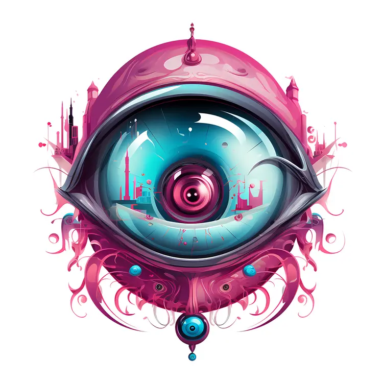 Surreal Abstract Eye Illustration in Pink and Blue