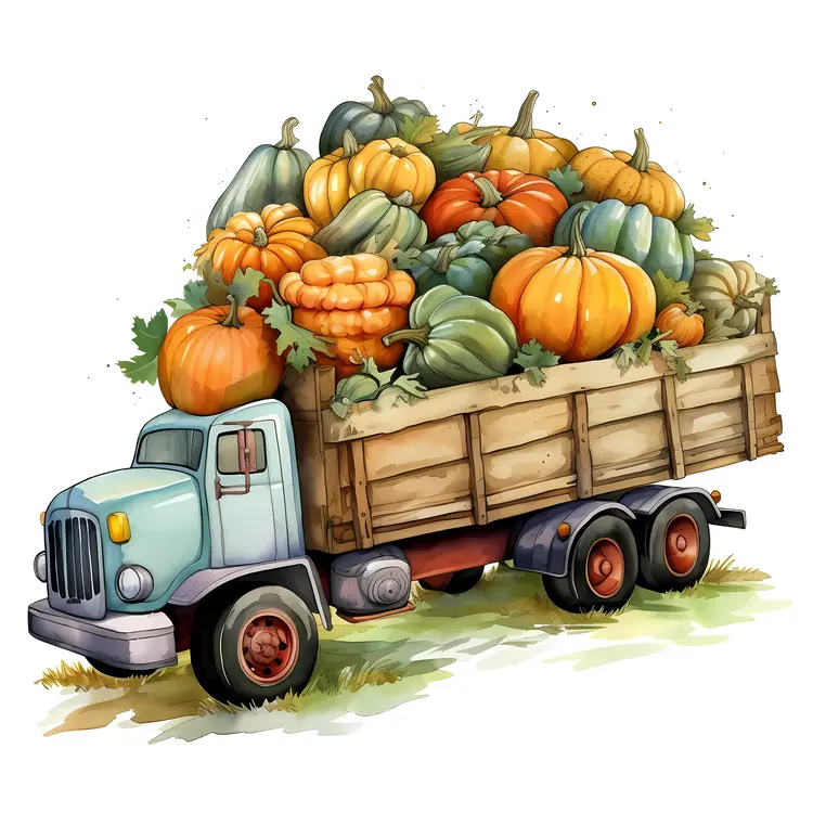 Harvest Truck Loaded with Pumpkins for Autumn Festivities