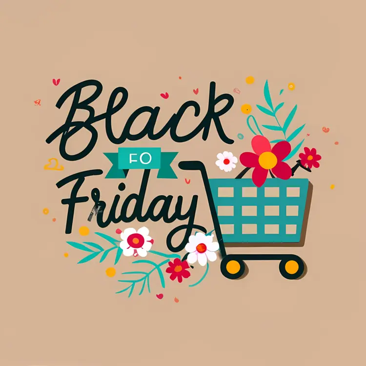 Black Friday Shopping Cart with Floral Decorations