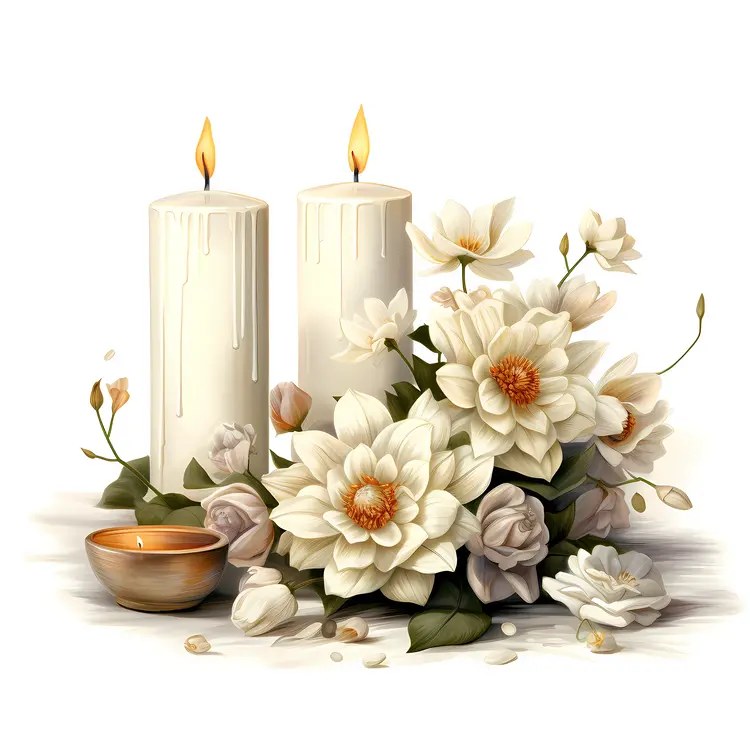 White Floral Arrangement with Candles