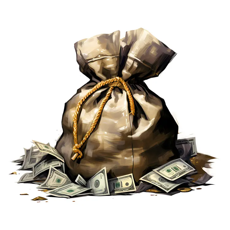 Money Bag with Scattered Cash