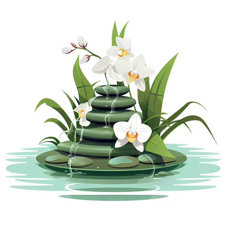 Zen Garden with White Orchids