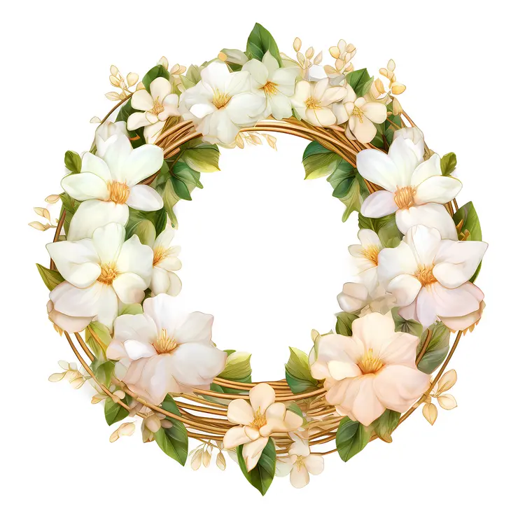 Round Floral Wreath with White Flowers