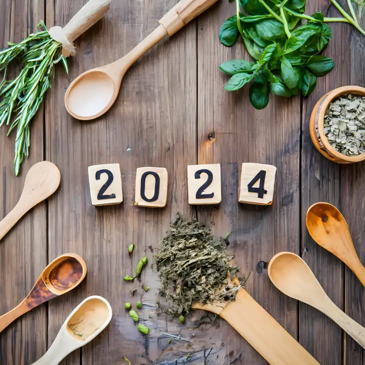 2024 with Herbs and Wooden Spoons