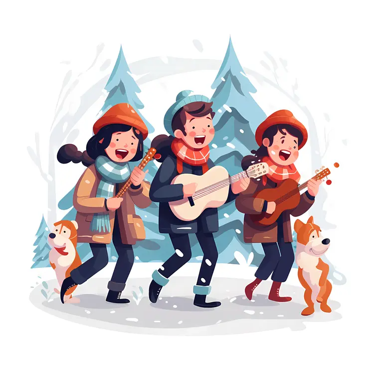 Children Playing Instruments in Winter