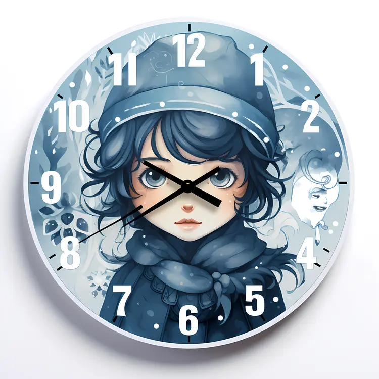 Artistic Blue Clock with Girl Illustration