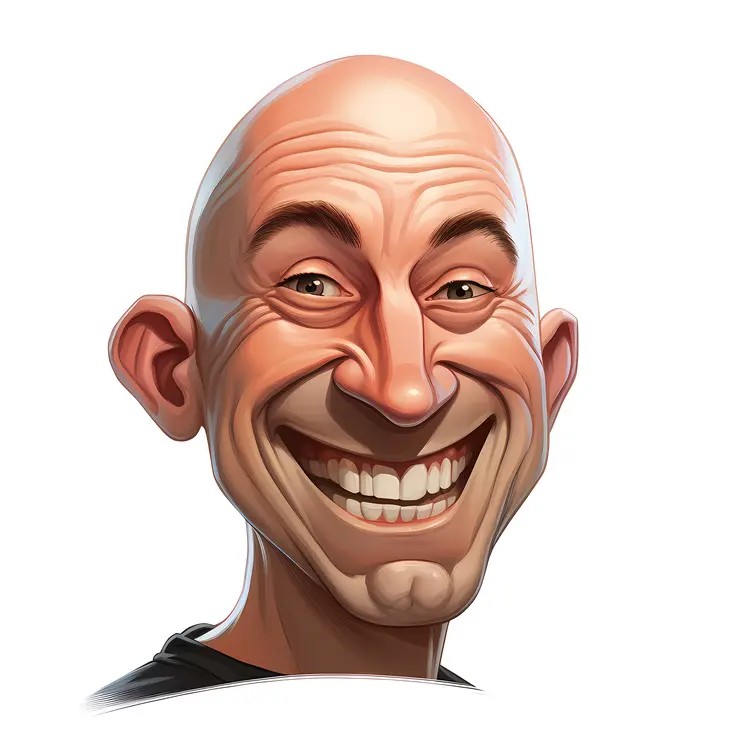 Smiling Bald Cartoon Man with Big Smile