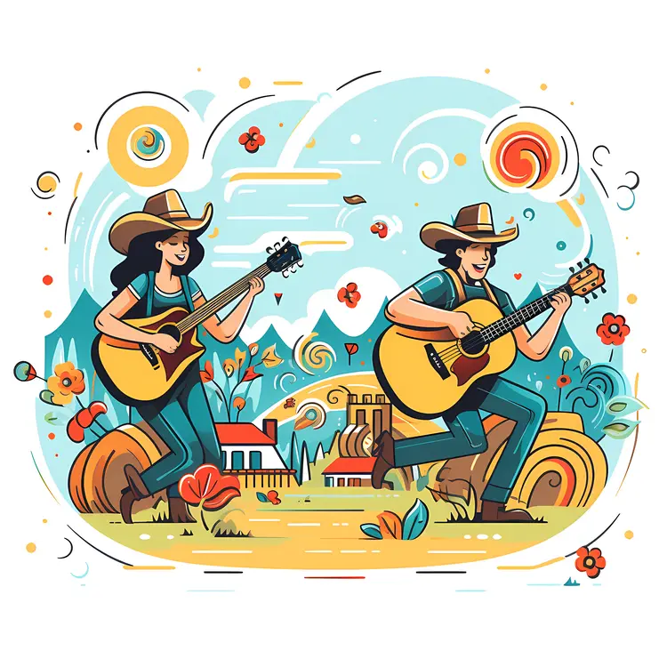 Two People Playing Guitars in the Countryside