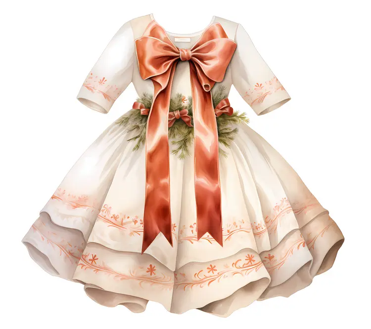 Elegant White Dress with Red Bow