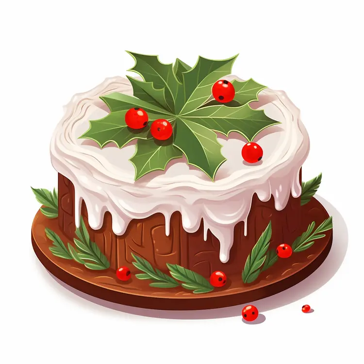 Christmas Cake with Holly and Berries